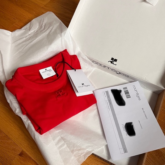 COURRÈGES Cotton Rib Embroidered Logo Tee - Picture 5 of 8